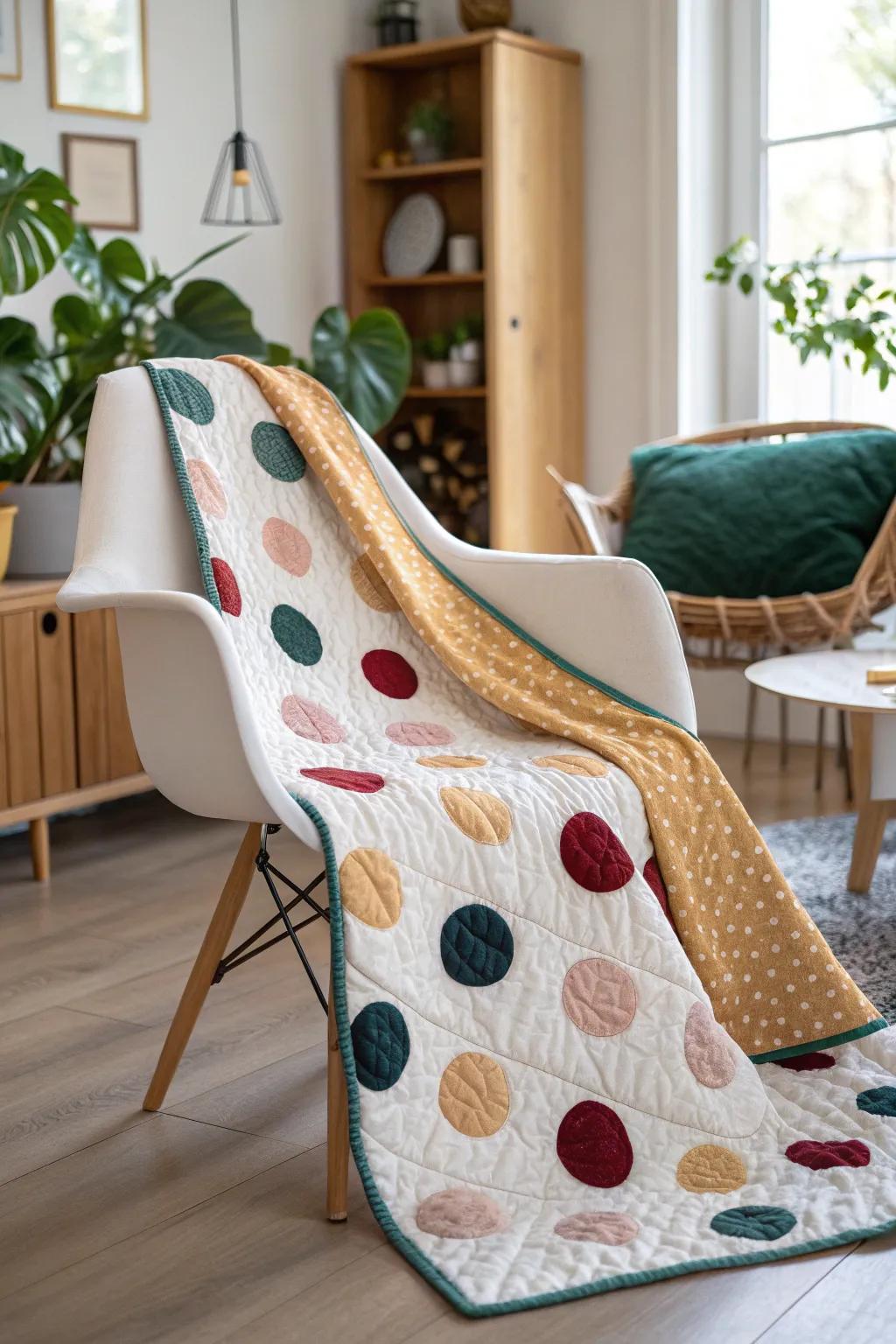 Impart a hint of whimsy with striking polka dot borders adorning your quilt, striking a harmonious balance between playfulness and sophistication.