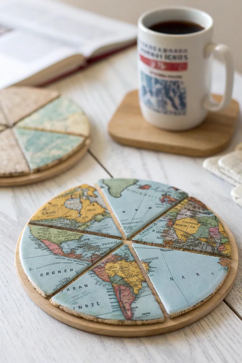 Traverse the globe from your coffee pedestal with these breathtaking antique cartography coasters.
