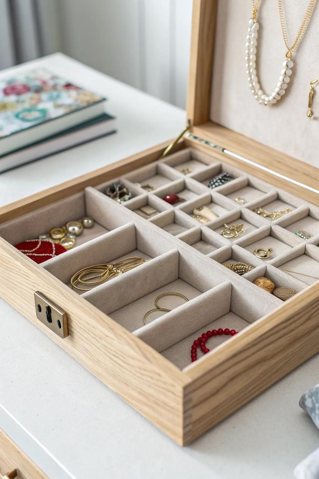 Elevate your jewelry arrangement with custom drawer separators that merge Scandinavian minimalism with Boho charm. Exquisitely crafted for effortless refinement!