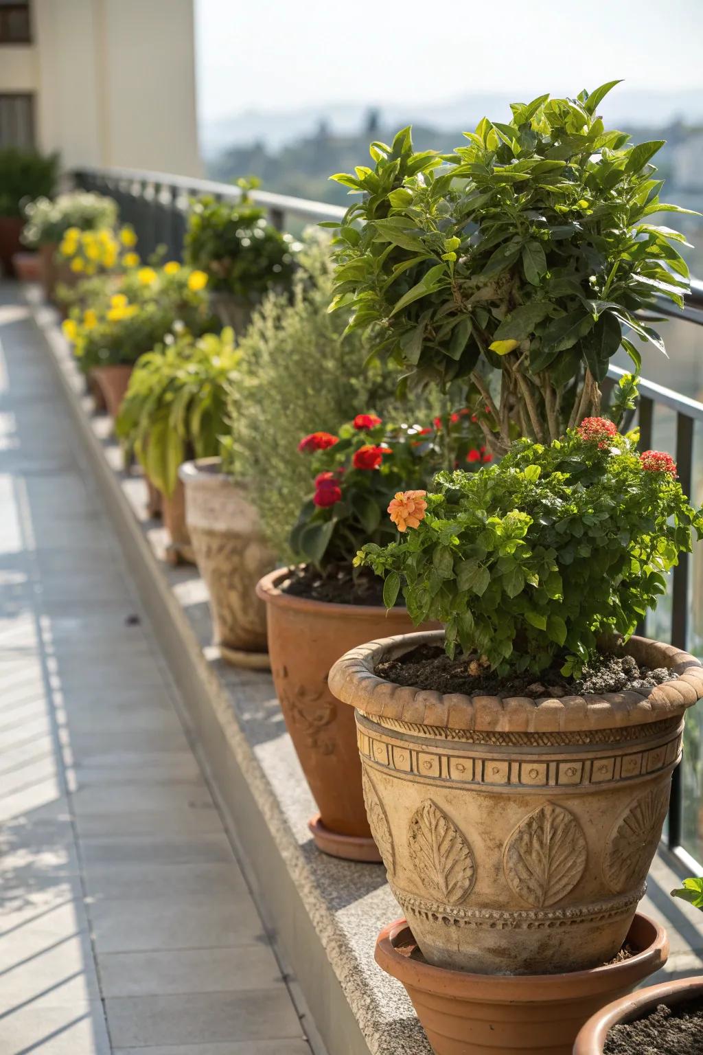 Fashion your own living green screen with a row of thriving potted plants.
