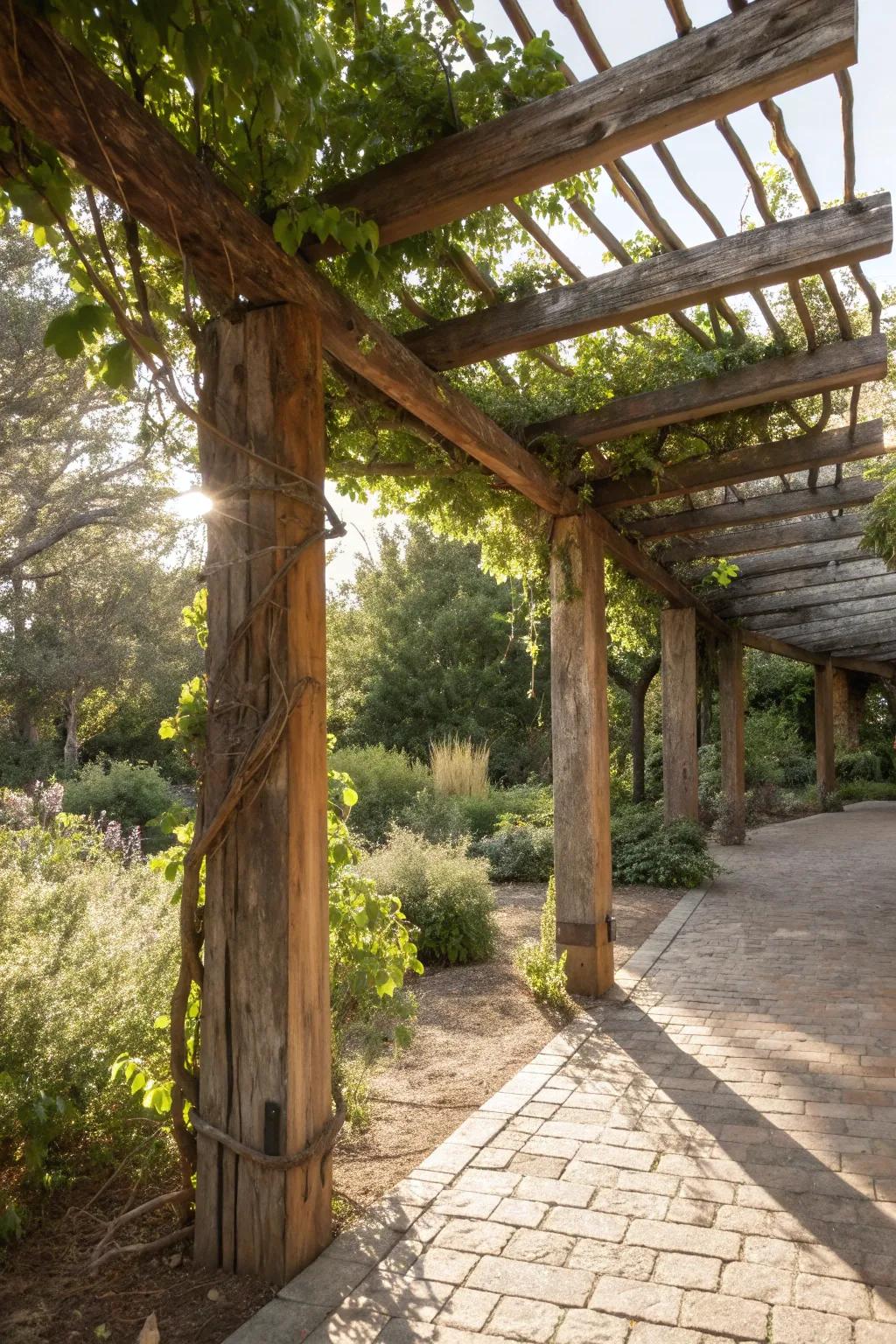 Transform tradition into style with an arbor braced by a rustic washing line stand – where artistry encounters tranquility.