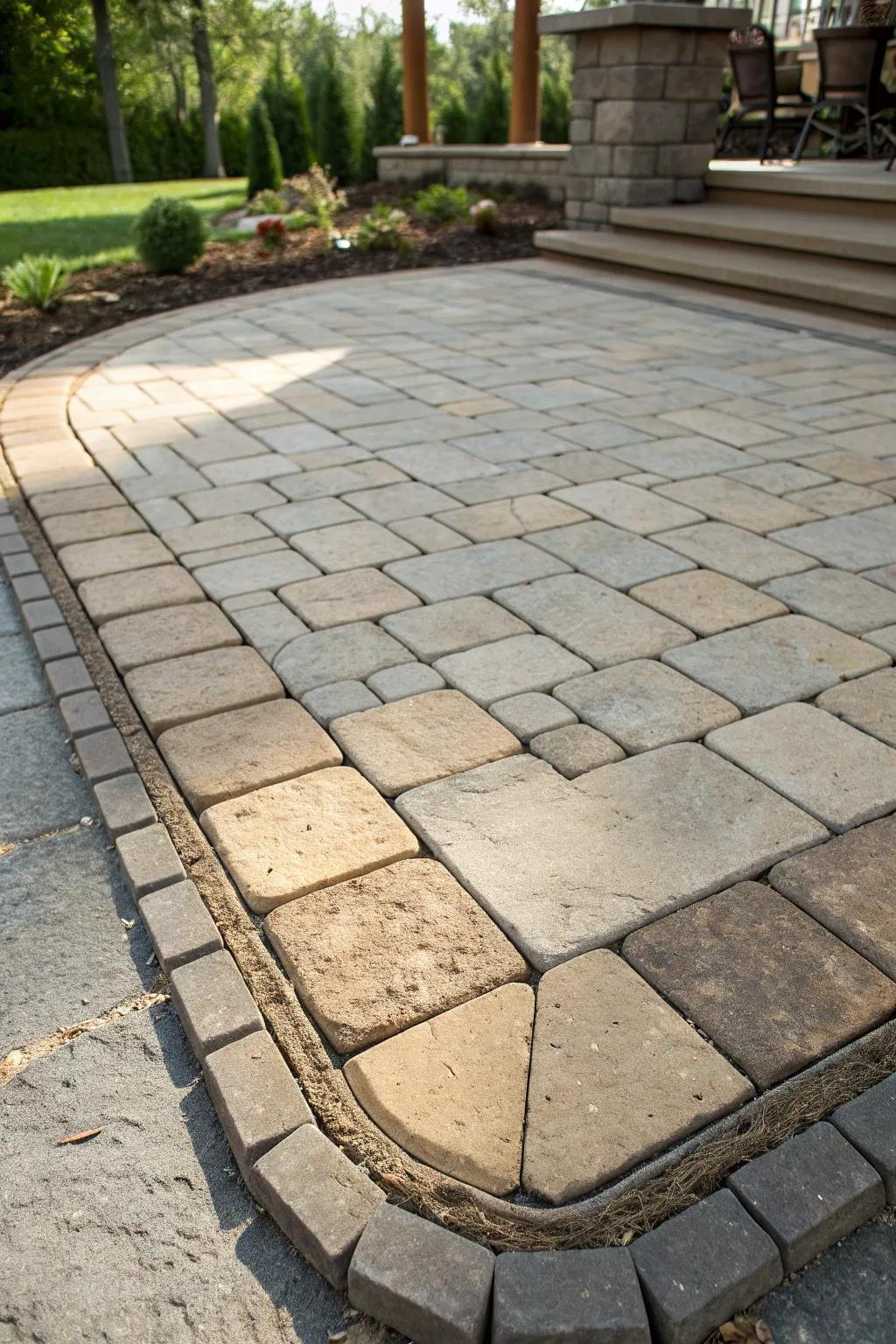 Elevate your outdoor setting with expertly framed paver confines for a refined and elegant patio aesthetic.