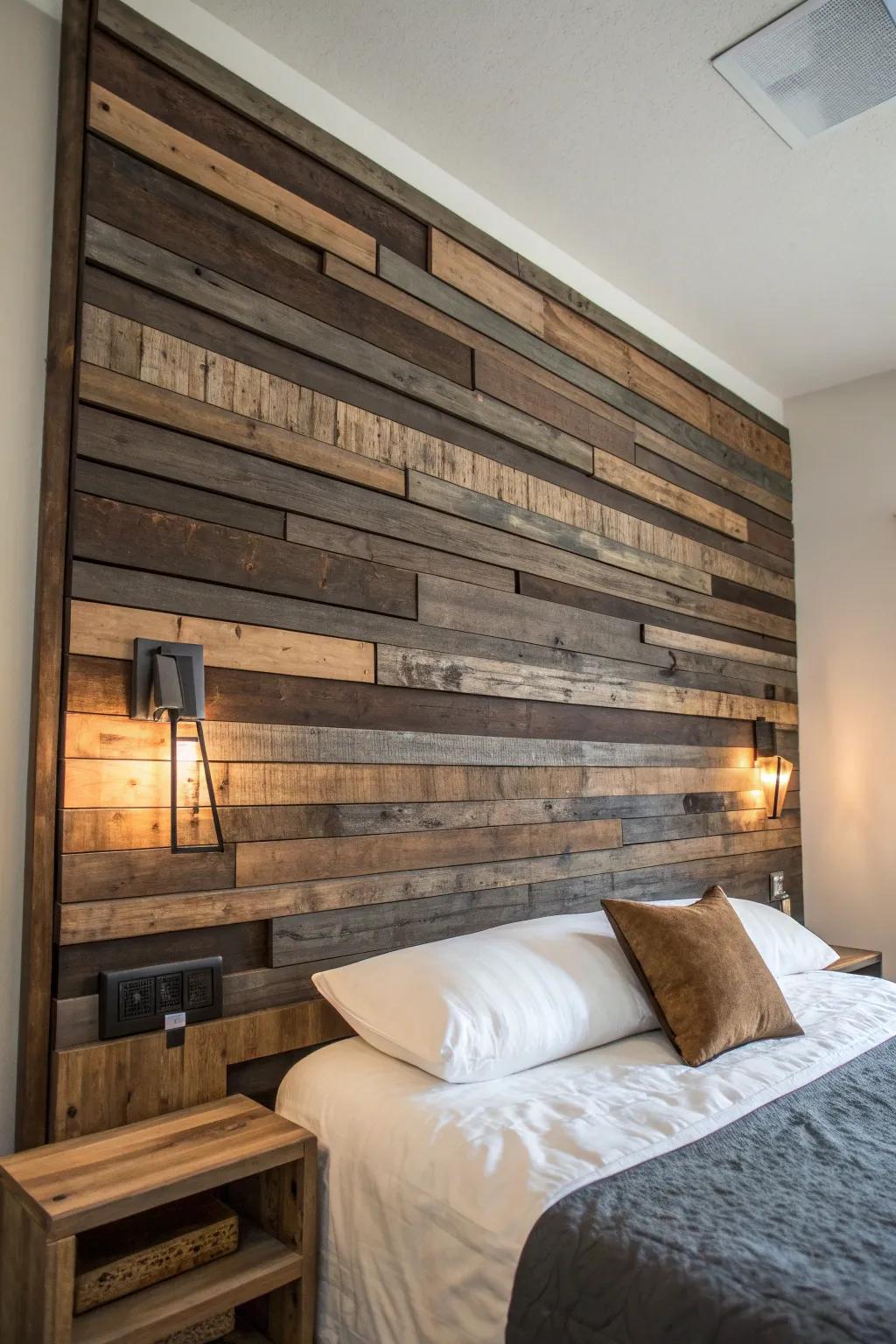 Change your room with a modern uneven wooden platform headboard that shows your love for skill.