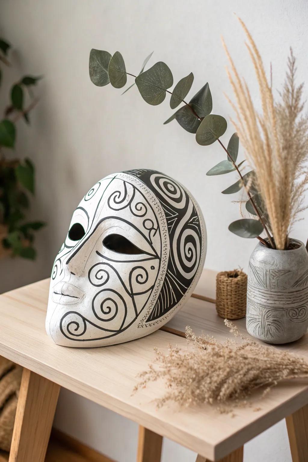 Reveal the elegance of mystery with this striking monochrome molding compound mask.