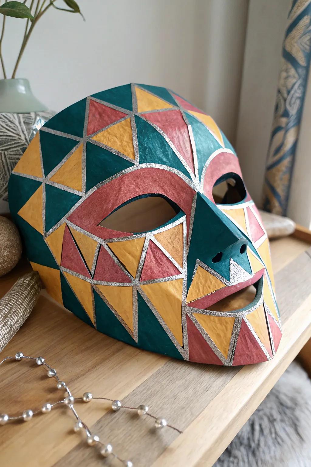 Elevate your aesthetic exhibiting a polished arrangement paper mache mask uniting audacious designs and minimalist elegance.