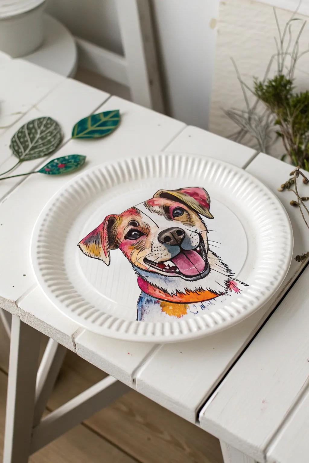 Unleash creativity with charming pet portraits on paper plates!