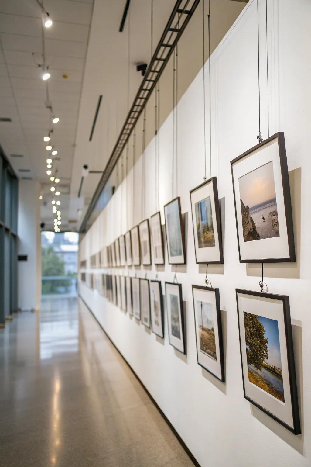 Floating frames present a sleek and contemporary gallery wall.