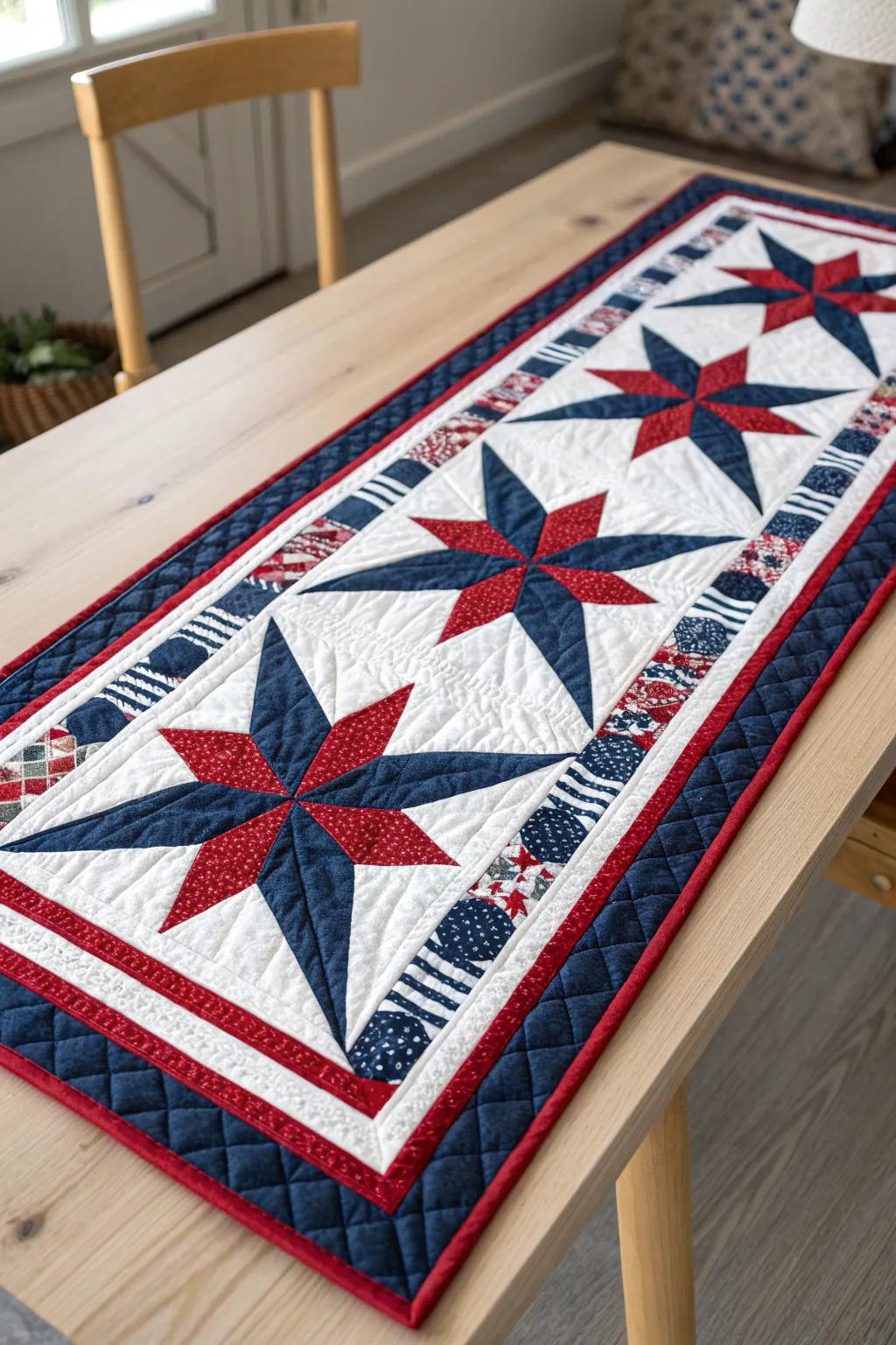 Celestial Craft: Bold Stars and Stripes Quilt Border - A Touch of Minimalist Elegance.