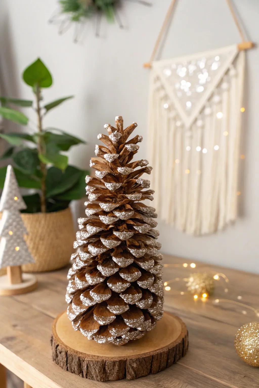 Infuse an element of shimmer through this enchanting glimmered pinecone arbor, the quintessential fusion of Scandinavian simplicity and boho allure.