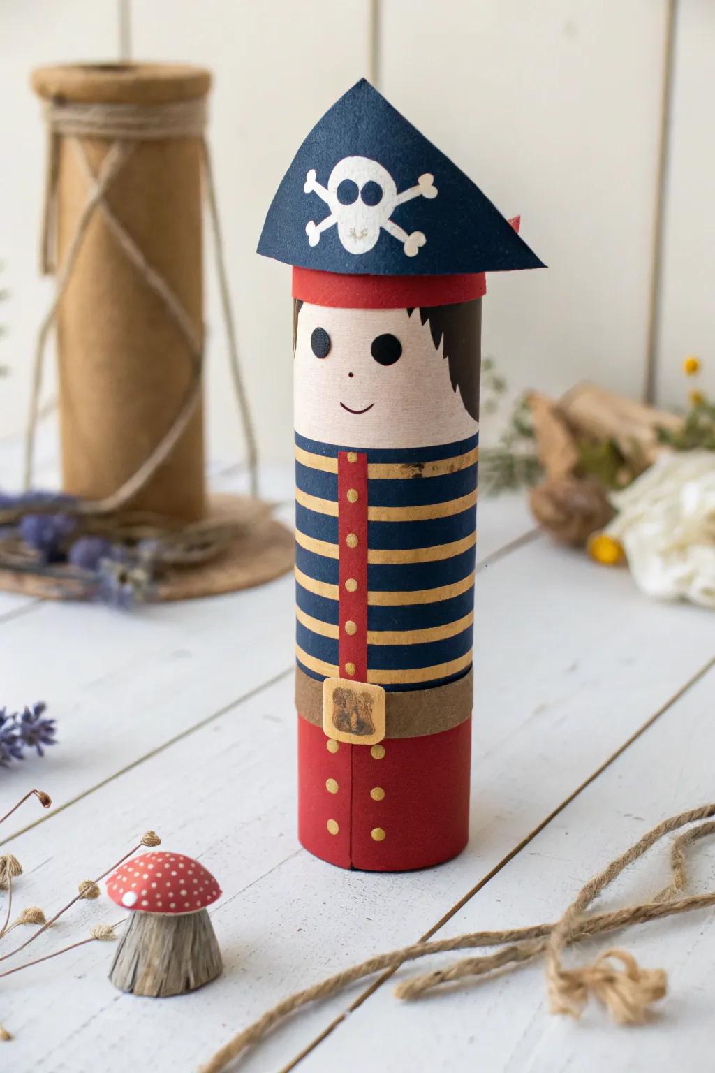 Embark on a storytelling escapade with this enchanting cardboard cylindrical pirate! Ideally suited for diminutive manuals and expansive reveries. ⚓️🏴‍☠️