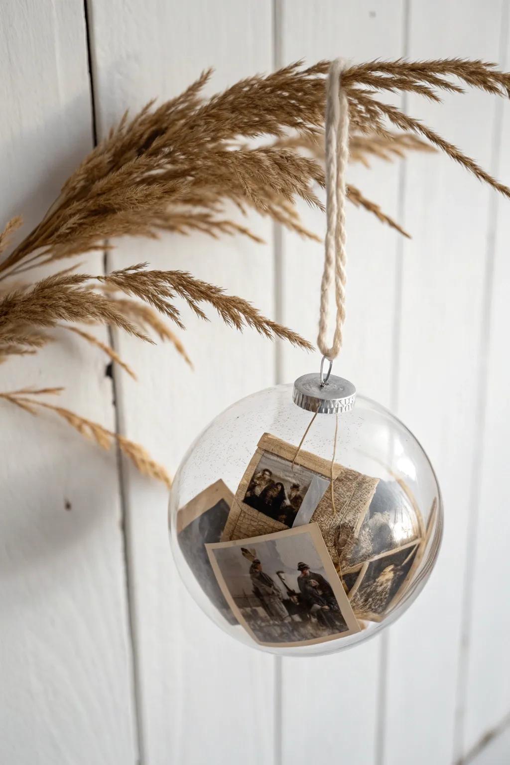 Capture memories with enduring elegance: Vintage snapshots preserved in a see-through sphere, creating a timeless keepsake.