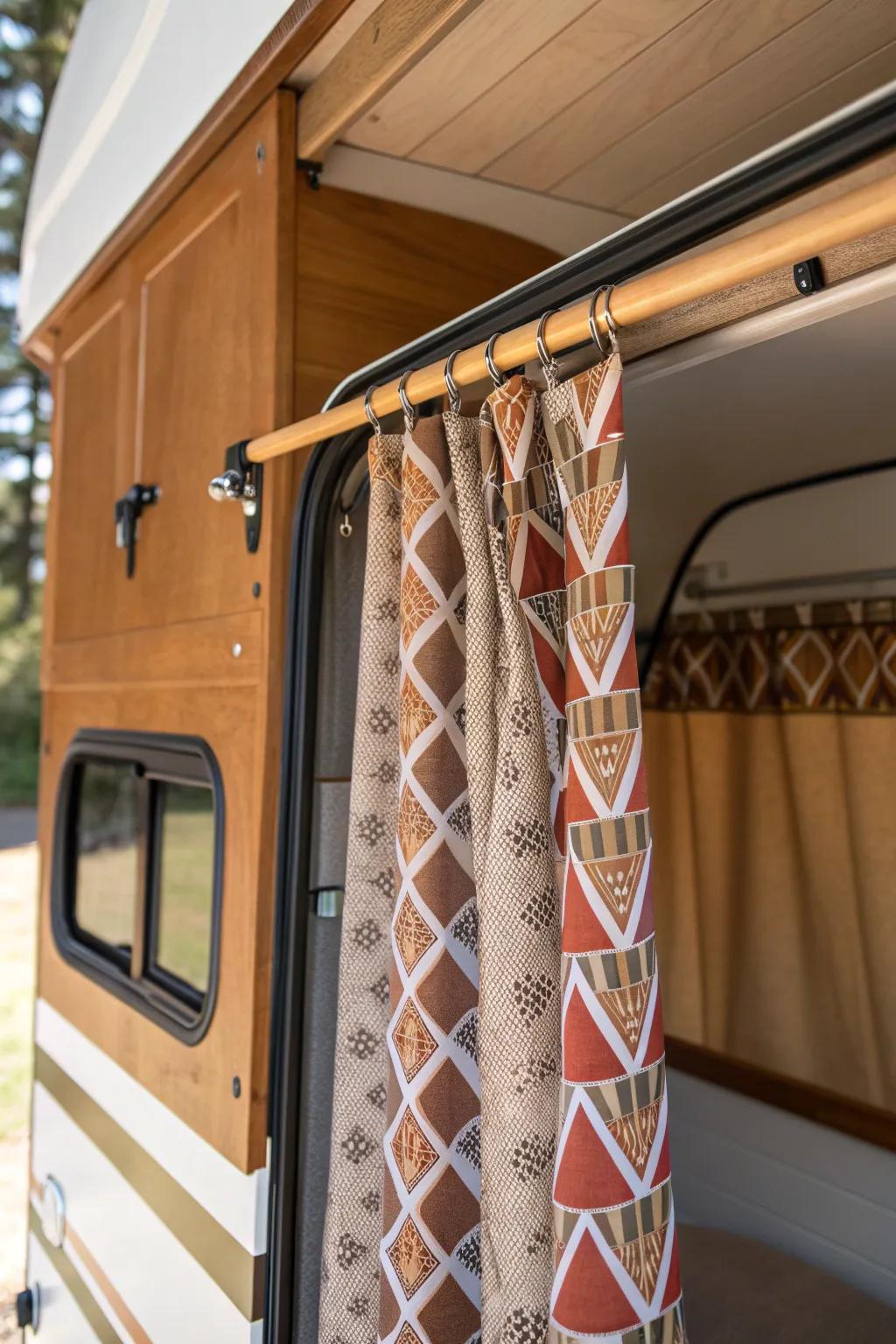 Enhance your pop-up camper experience with handcrafted privacy drapes that combine design and utility.