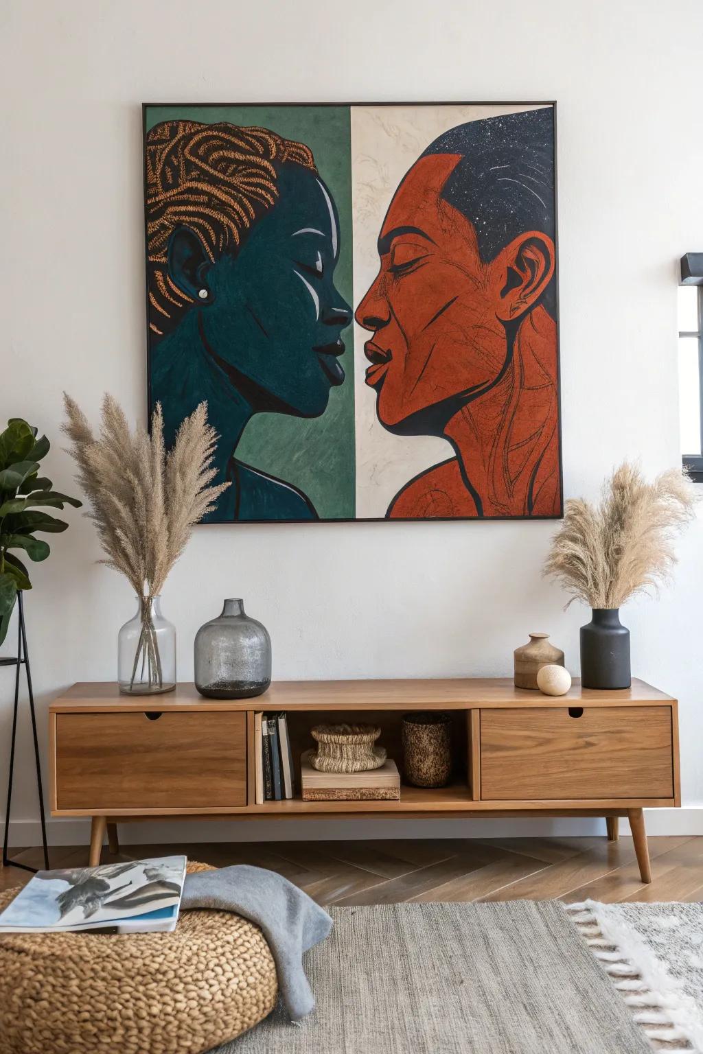 Exploring Connections: A paired portrait that beautifully encapsulates the essence of relationships through bold, remarkable colors.