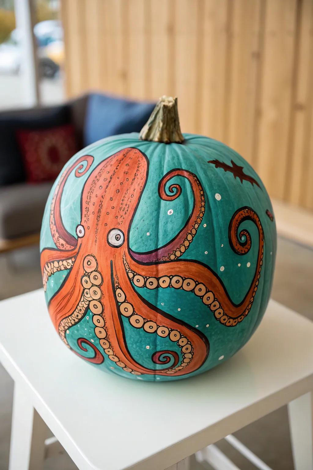 Dive into a sea of creativity with this charming octopus pumpkin—where bold colors meet minimalist elegance!