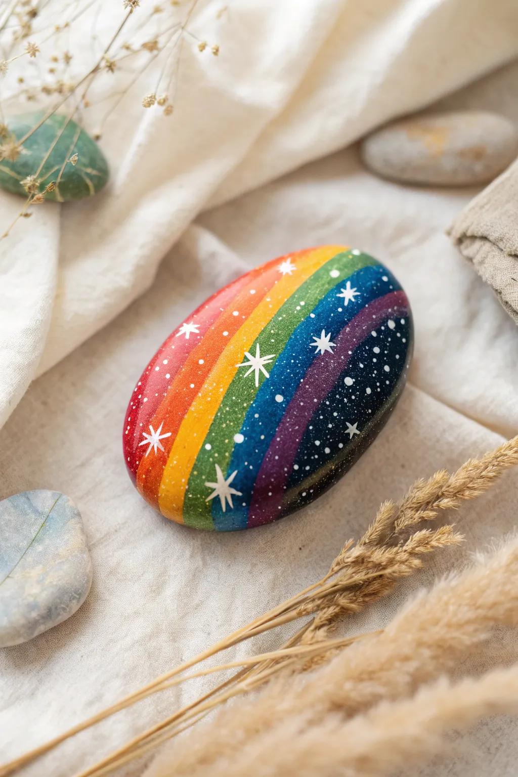 Journey through a Rainbow Galaxy on a painted stone masterpiece. 🌈✨