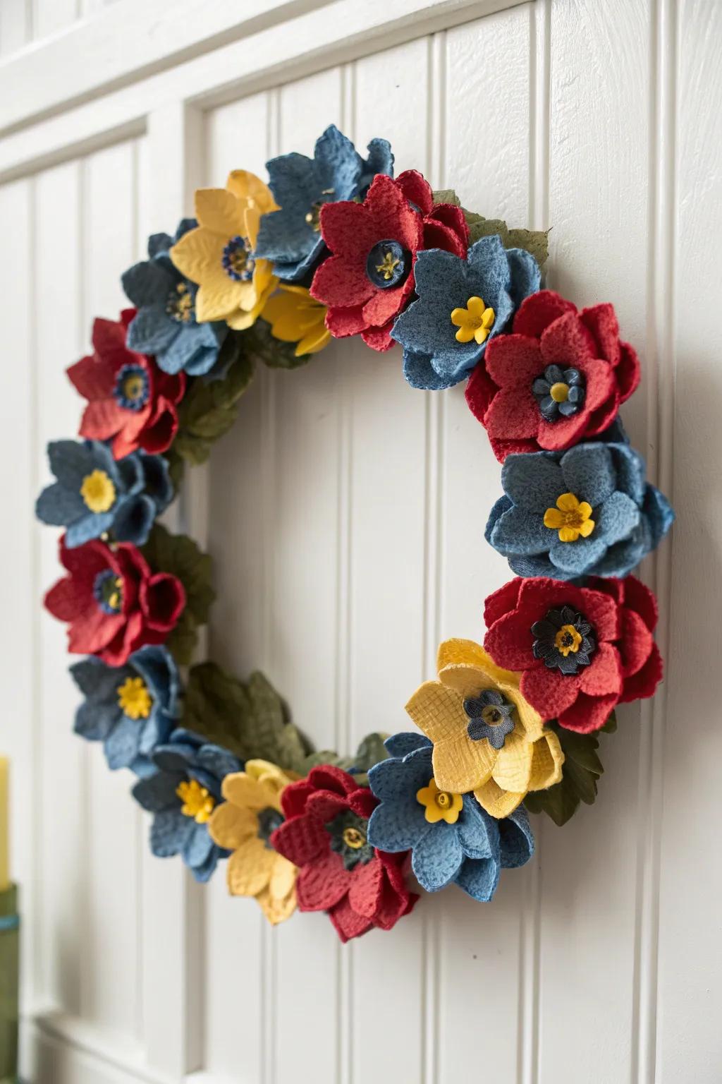 Transmute ovum cartons into a striking floral chaplet —harmonizing grace with sustainability.