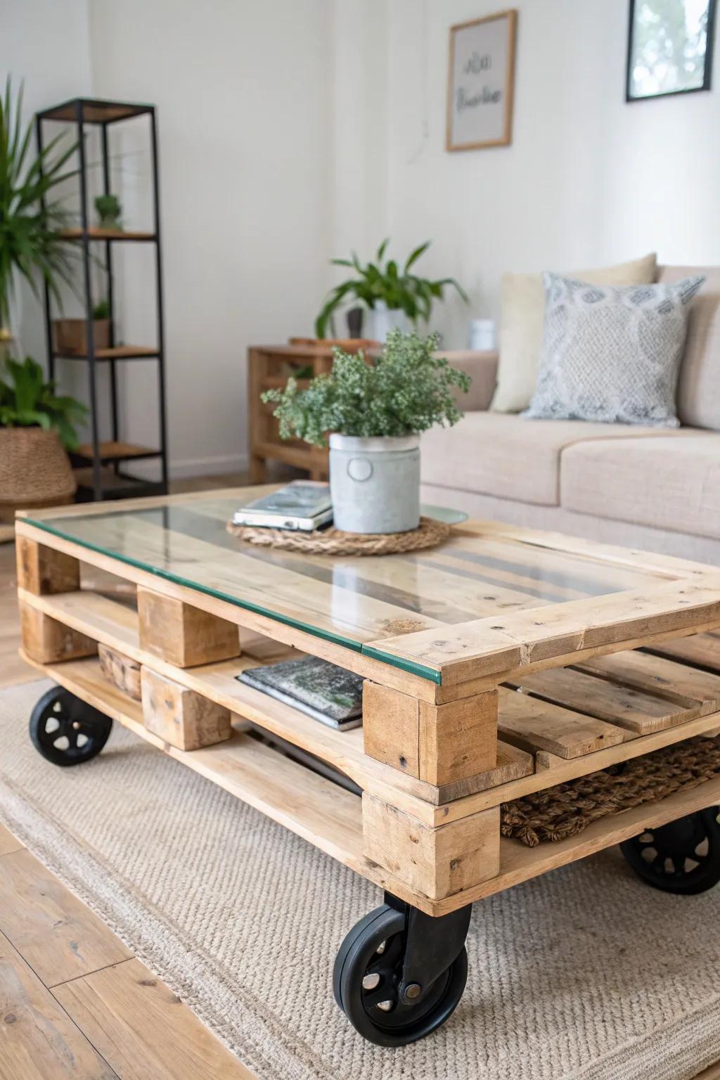 Transform your space with the charm of a pallet coffee table—where simplicity meets elegance and a touch of Boho flair.
