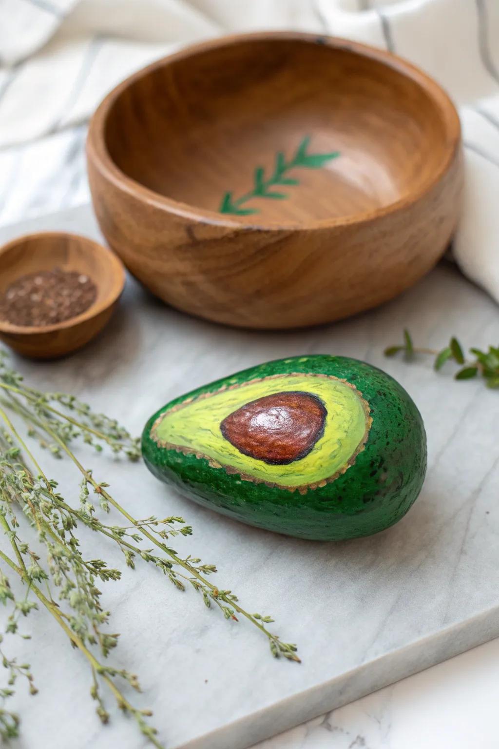 Imbue a dose of fun to your culinary space with this charming avocado stone art!