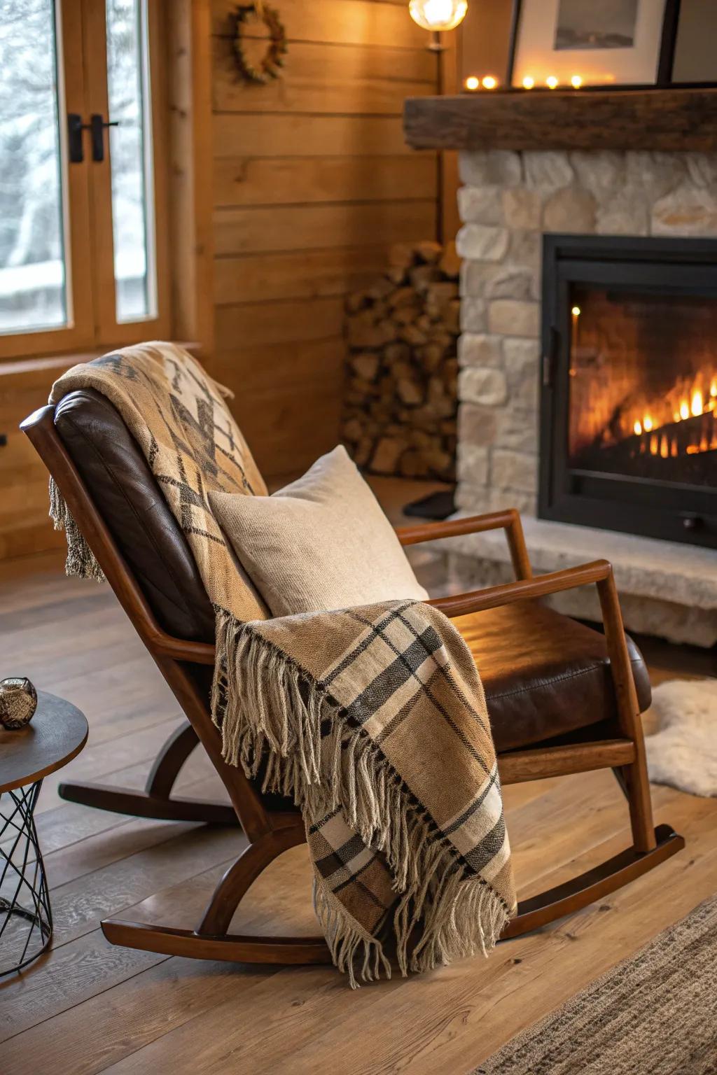 Textural strata enriching the aesthetic of a rocking chair.