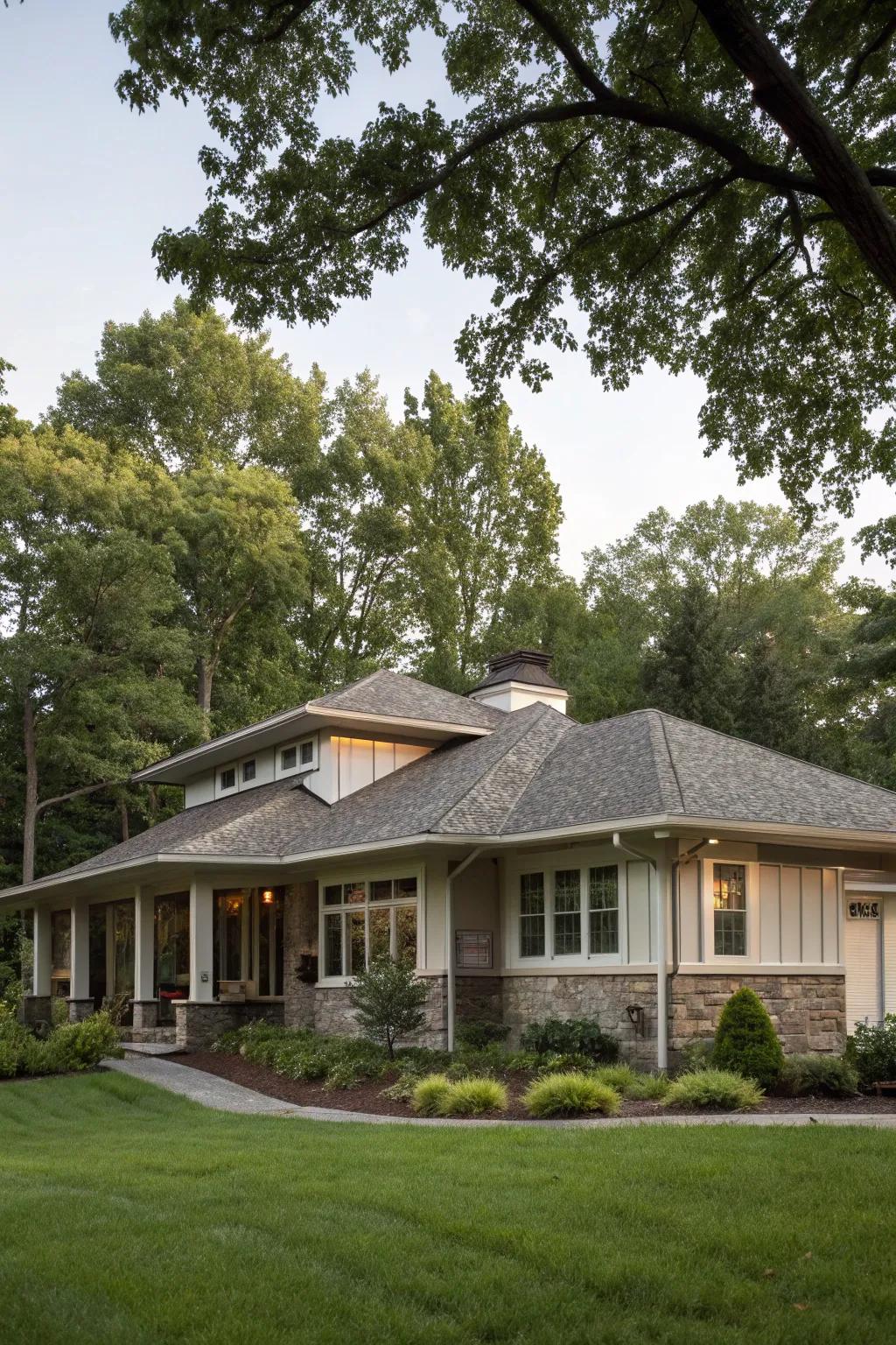 A partial-hip roof creates a harmonious addition to your home.