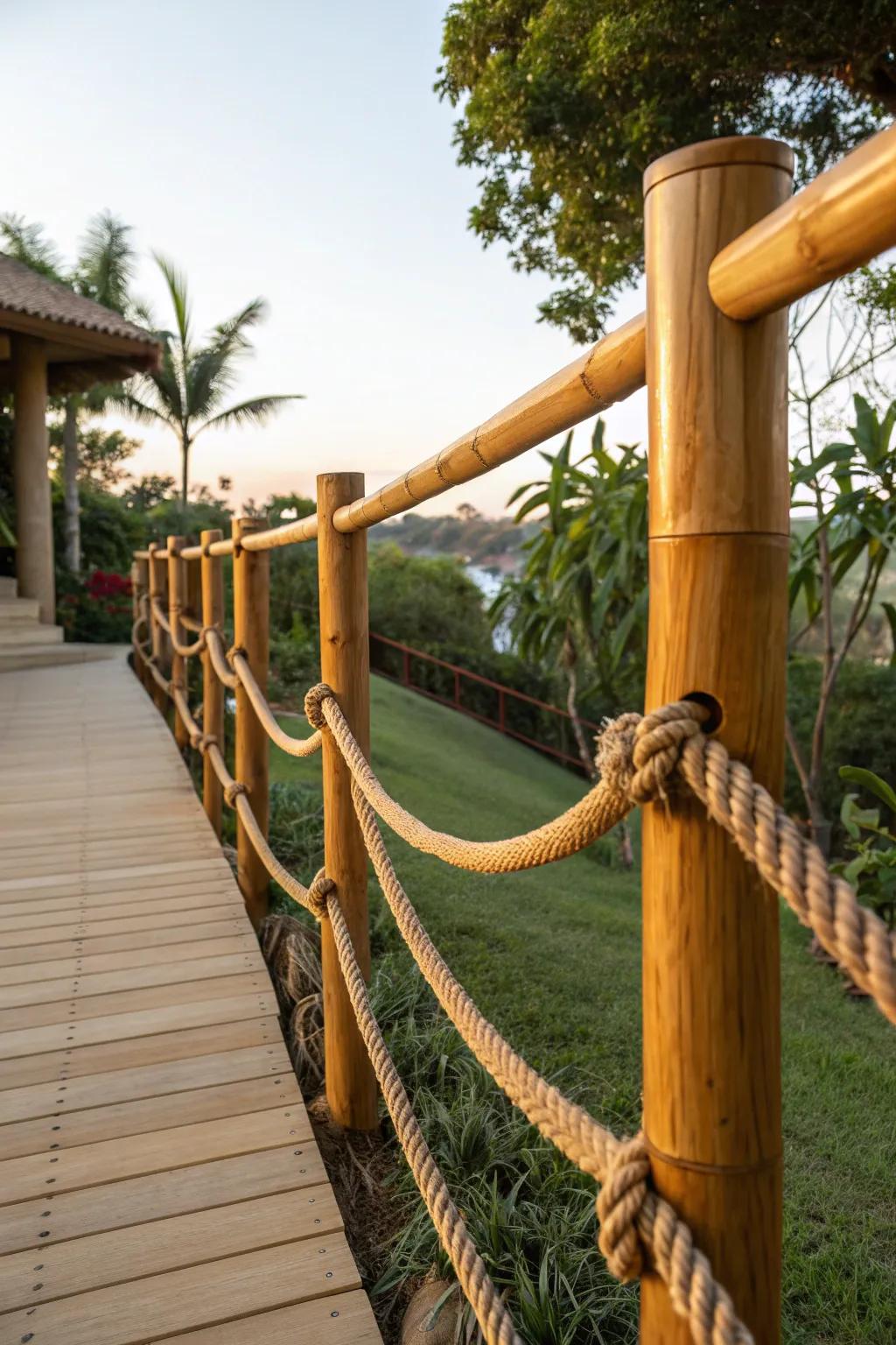 Embrace the island atmosphere with this exquisite bamboo and rope handrail.