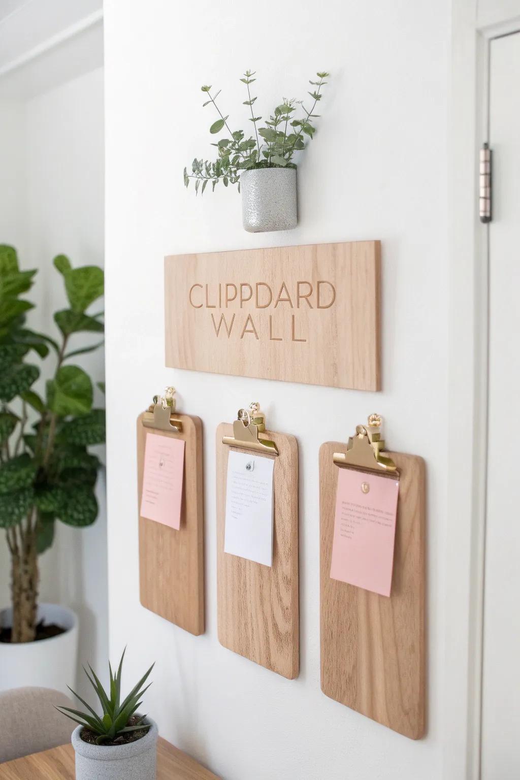 Elevate your workspace with an elegant clipboard wall—where organization encounters minimalist design.