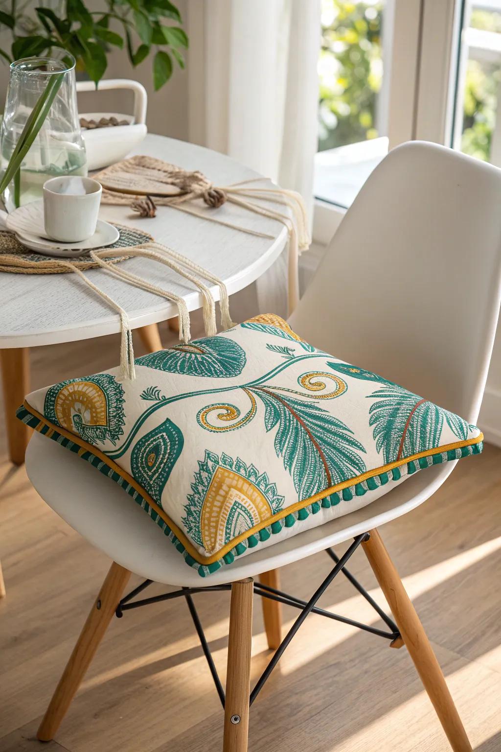 Enrich your dining ambiance with a hint of hue and comfort through handcrafted decorative chair pads.
