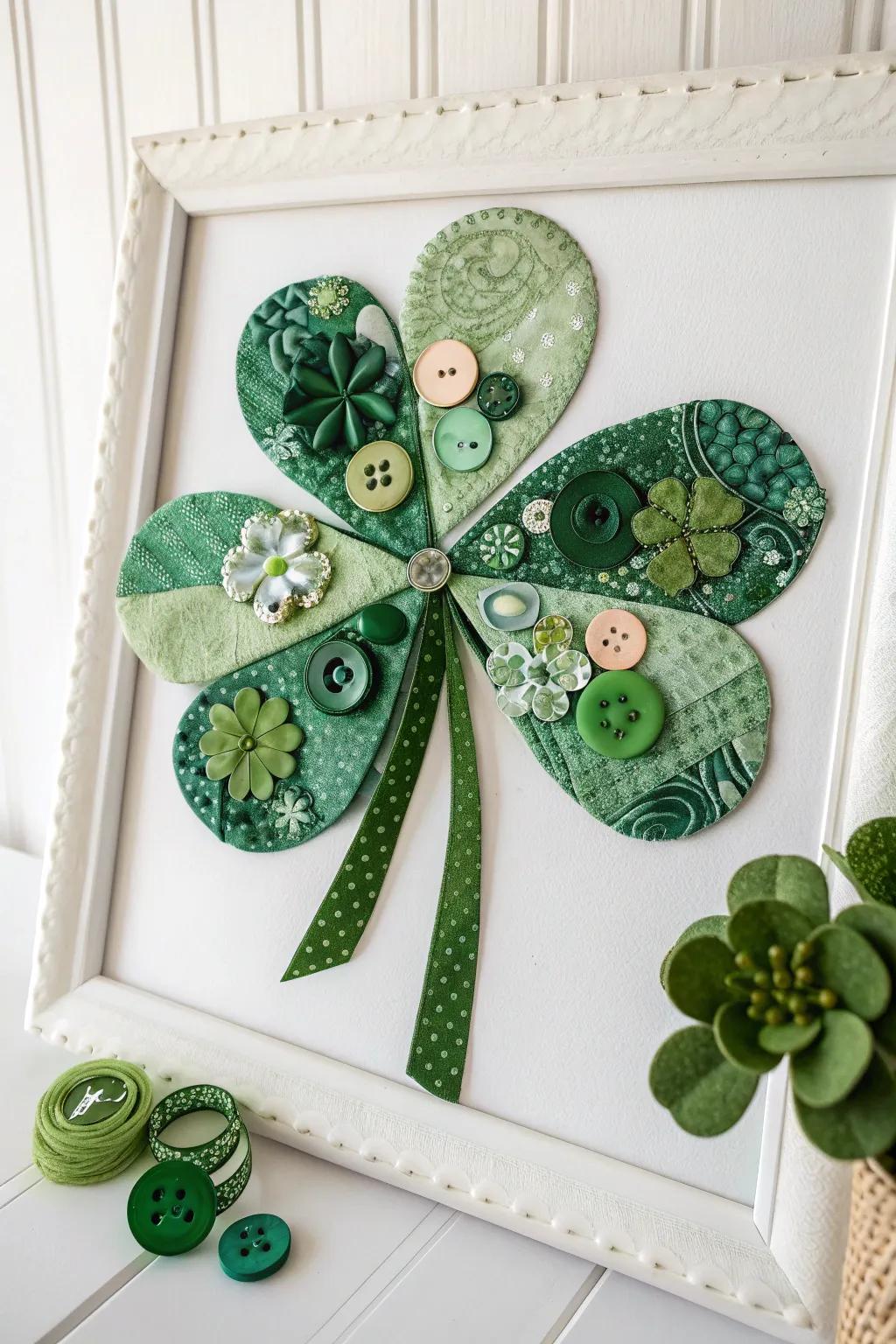 Fashion a unique shamrock collage with a Scandinavian-Boho twist, where simplicity encounters audacious ingenuity.