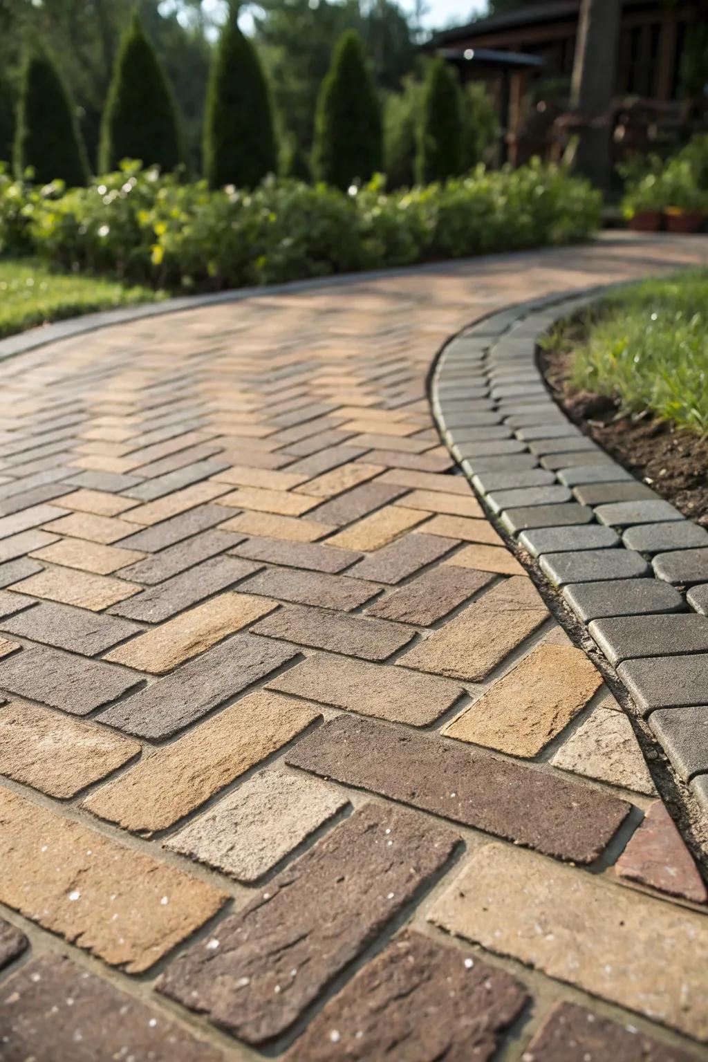 Enhance your pathways with the artistry of zig-zag paving stone arrangements.