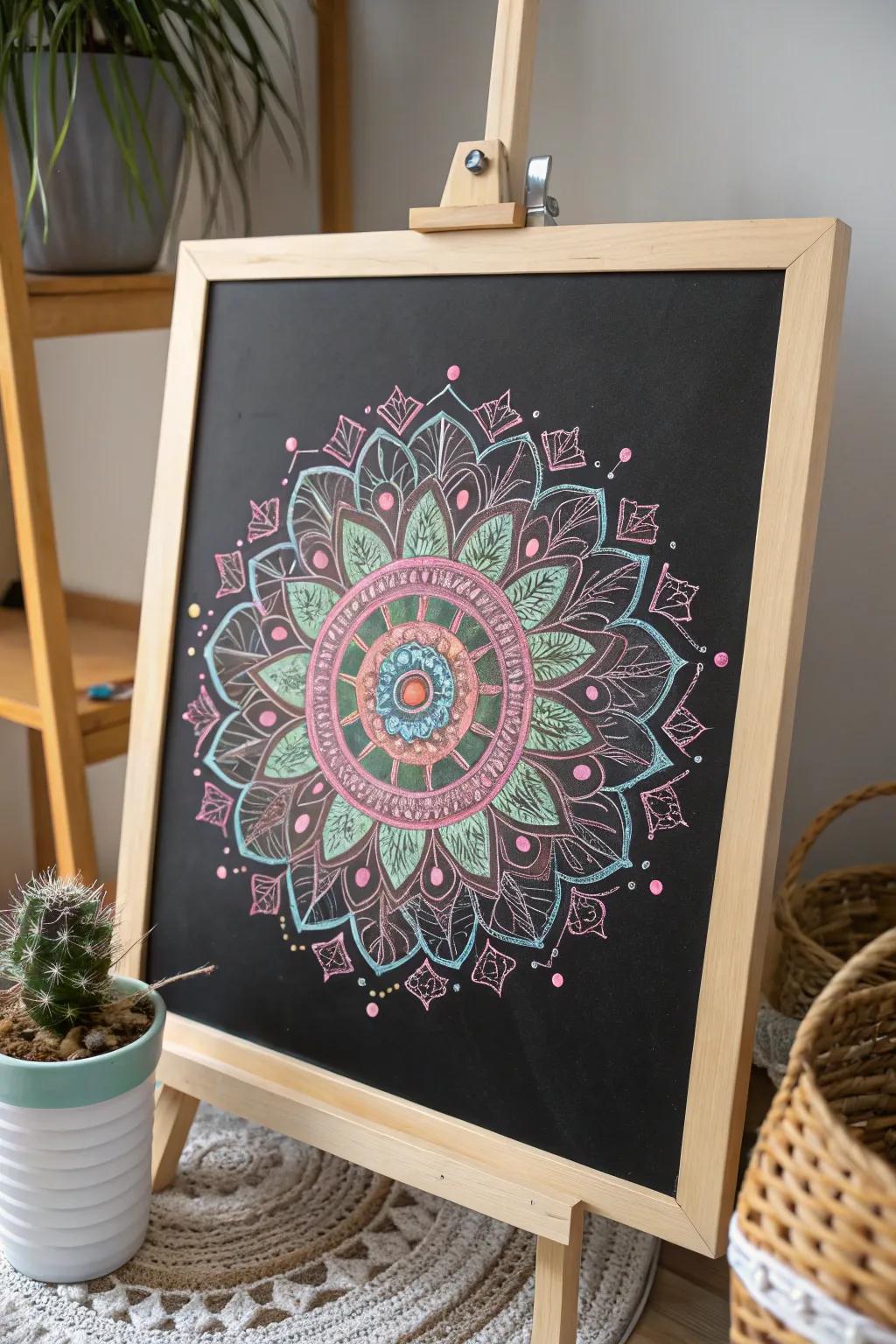 Elevate your space with the tranquil splendor of a floral chalkboard mandala—where simplicity converges with artistry.