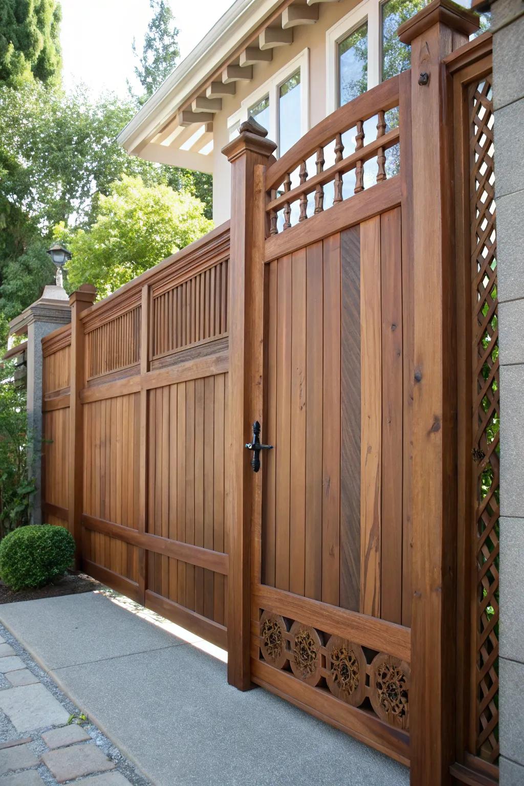 Elevate your seclusion using a delicately fashioned soaring wood gate.