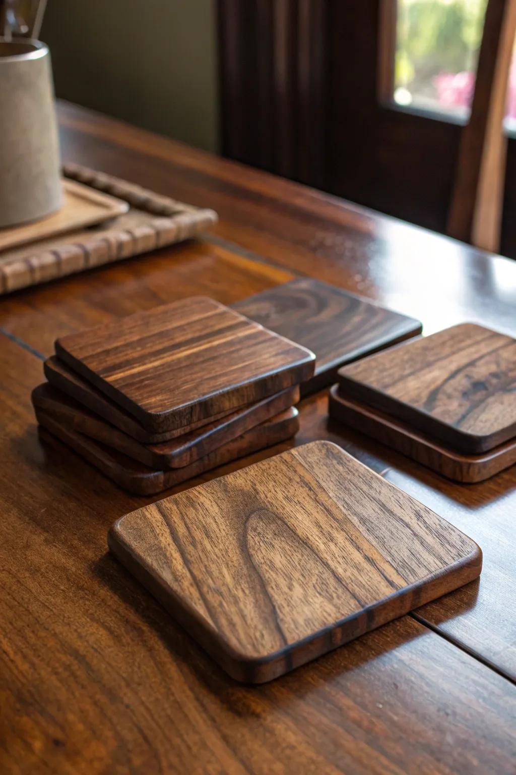 Elevate your table settings with these artisan-crafted walnut slab coasters, perfect for those who appreciate fine craftsmanship.
