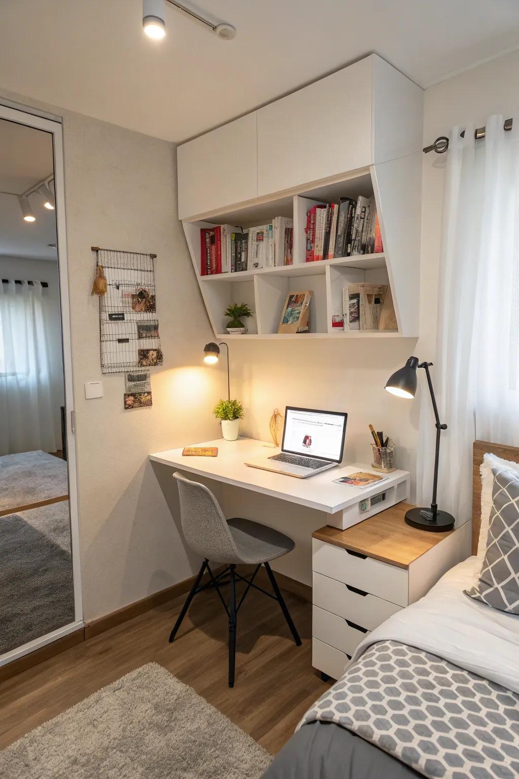 A drop-leaf desk keeps your bedroom open and clutter-free.