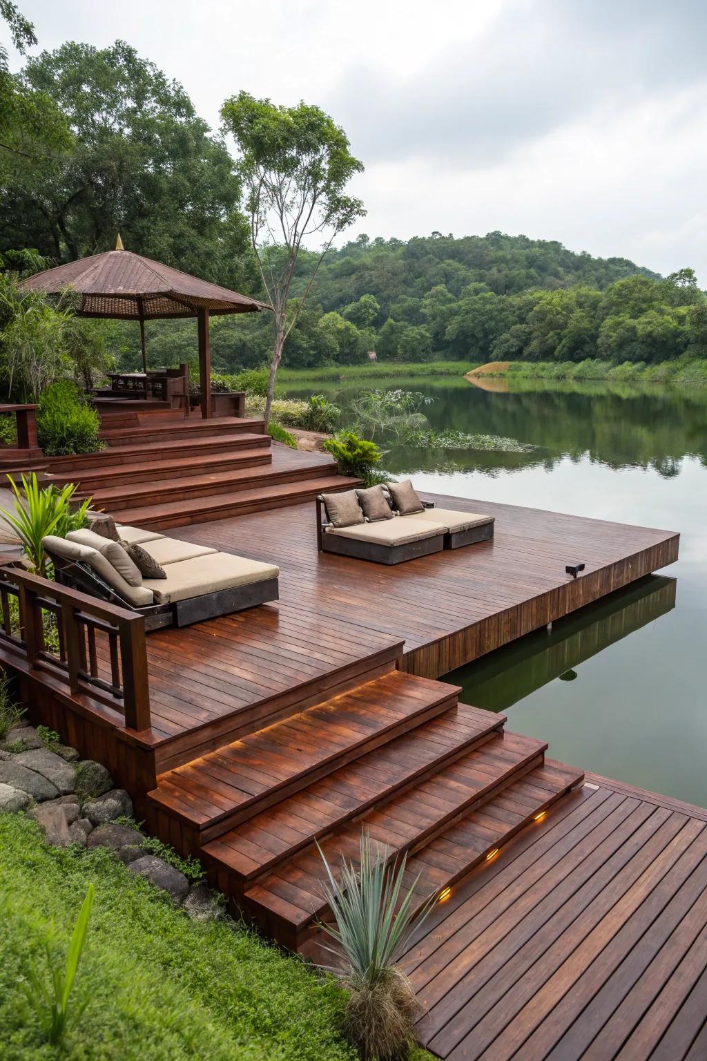 Elevate your repose through a multi-tier dock blueprint, where artistry coalesces with tranquility.