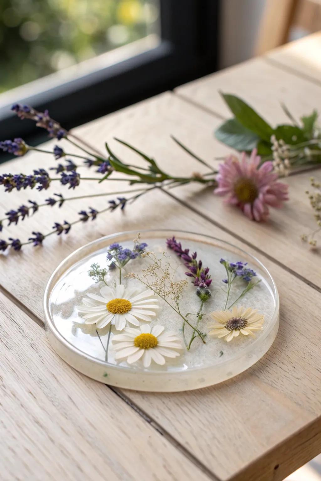 Capture the essence of spring with handcrafted resin art coasters, where functionality encounters innate splendor.