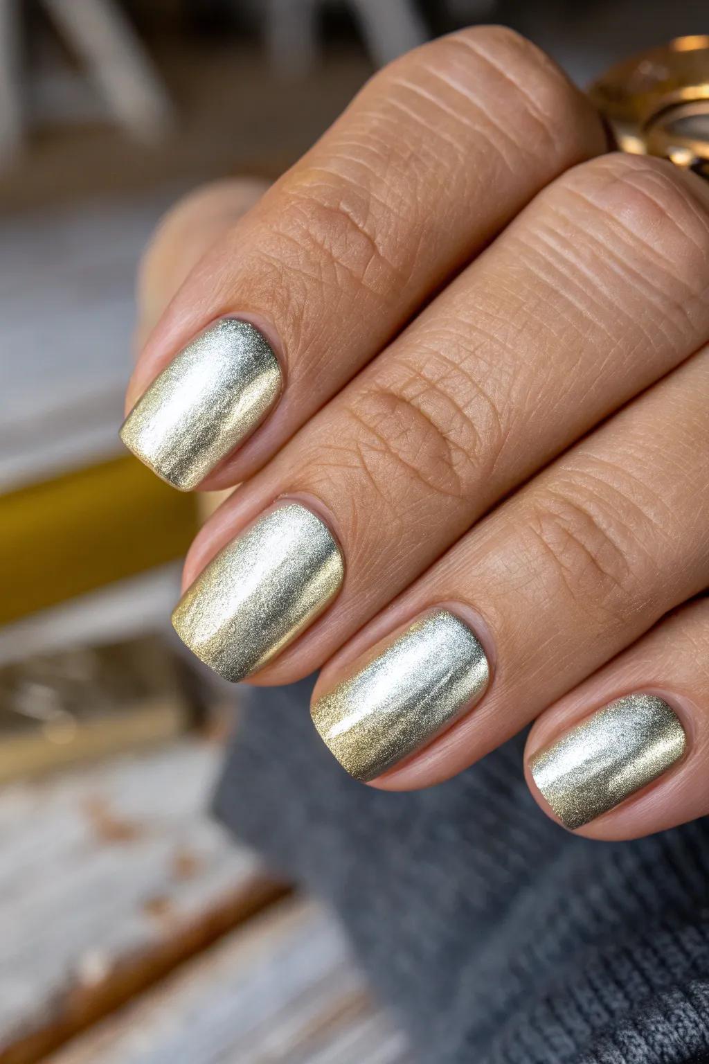 Embrace the allure of Futuristic Sheen with sleek, contemporary square nails.