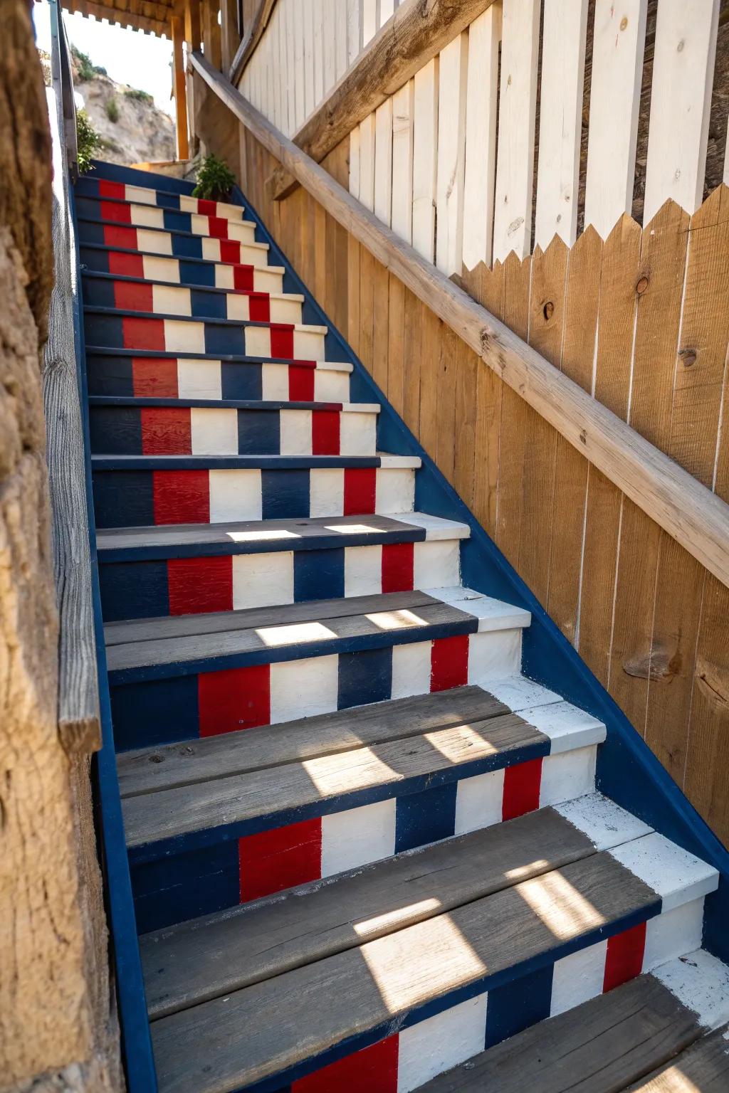 Elevate your staircase with playful stripes for a bold statement.