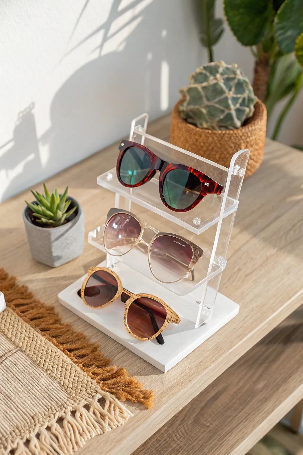 Elevate your eyewear organization with a chic tiered acrylic holder that blends elegance with practicality.