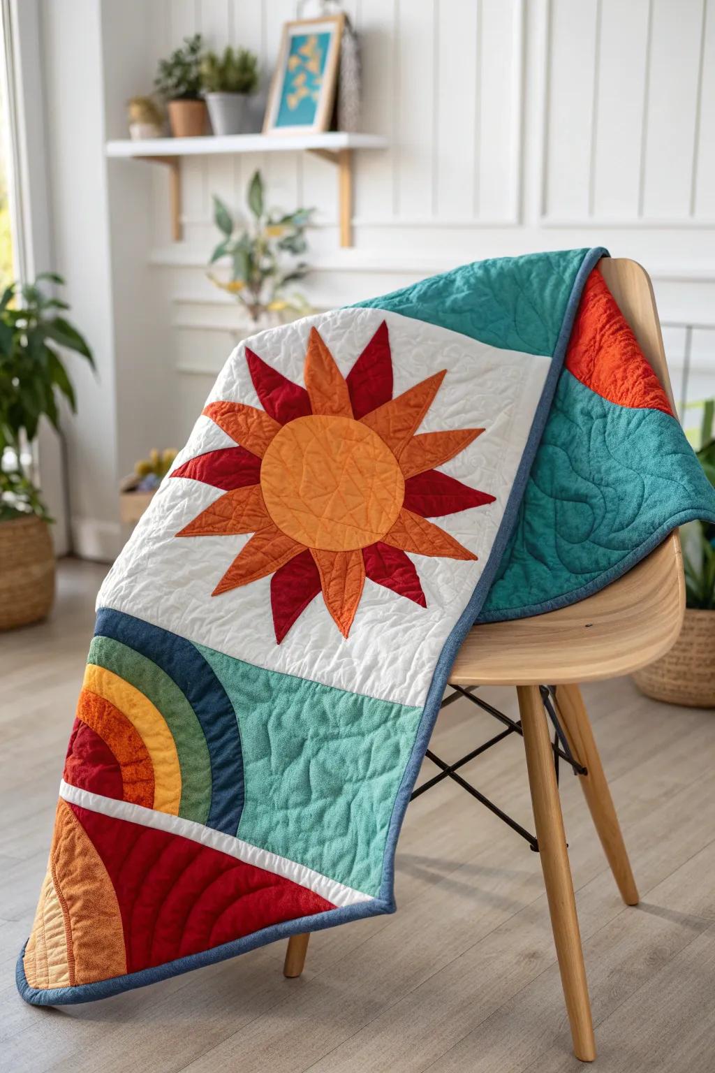 Interweave weather stories into your quilt through striking appliqué art—where each segment narrates a tale.