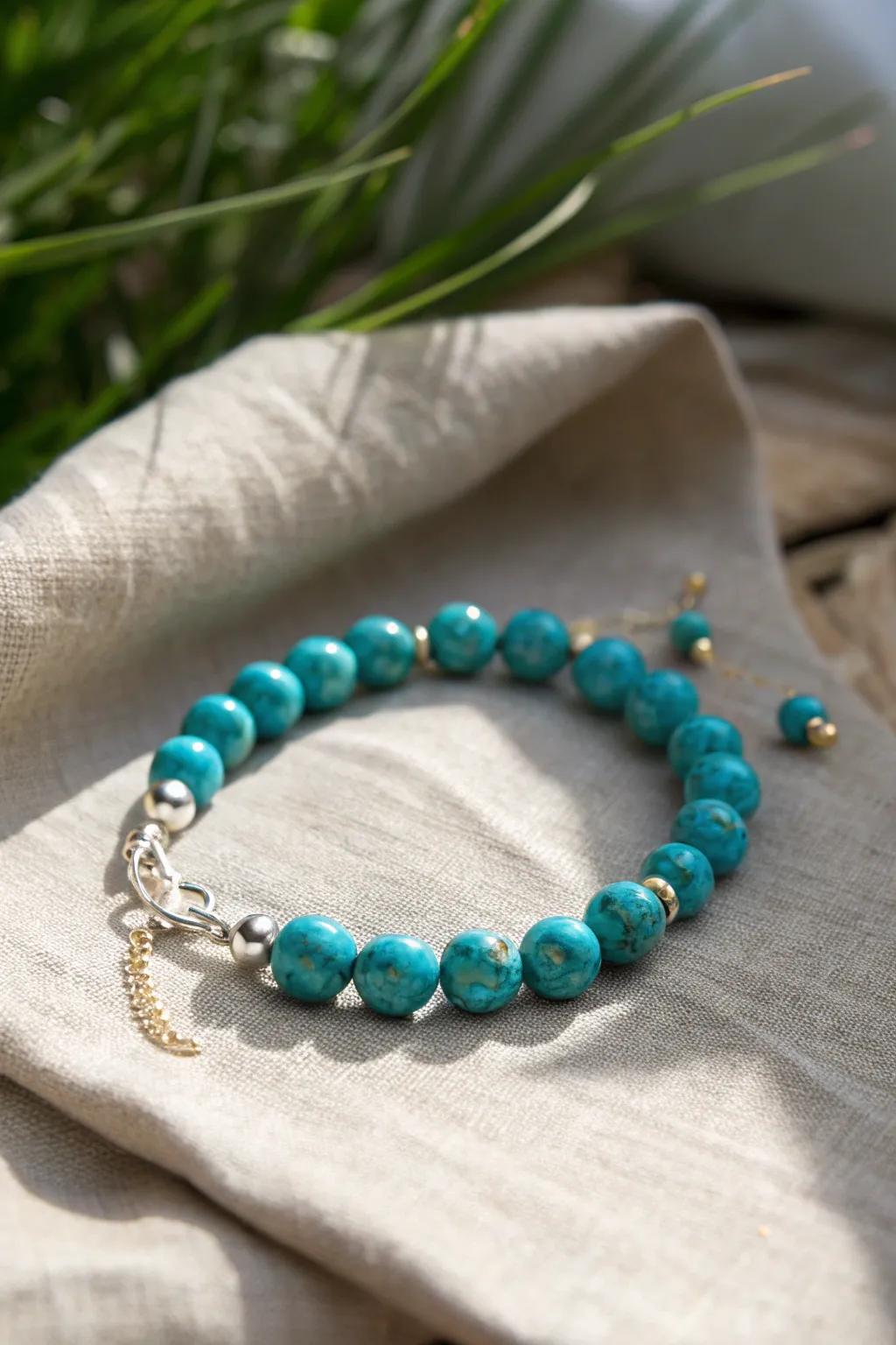 Contribute a touch of surprise to your Thanksgiving style using this vibrant turquoise bracelet, where minimalist beauty meets vivid color.