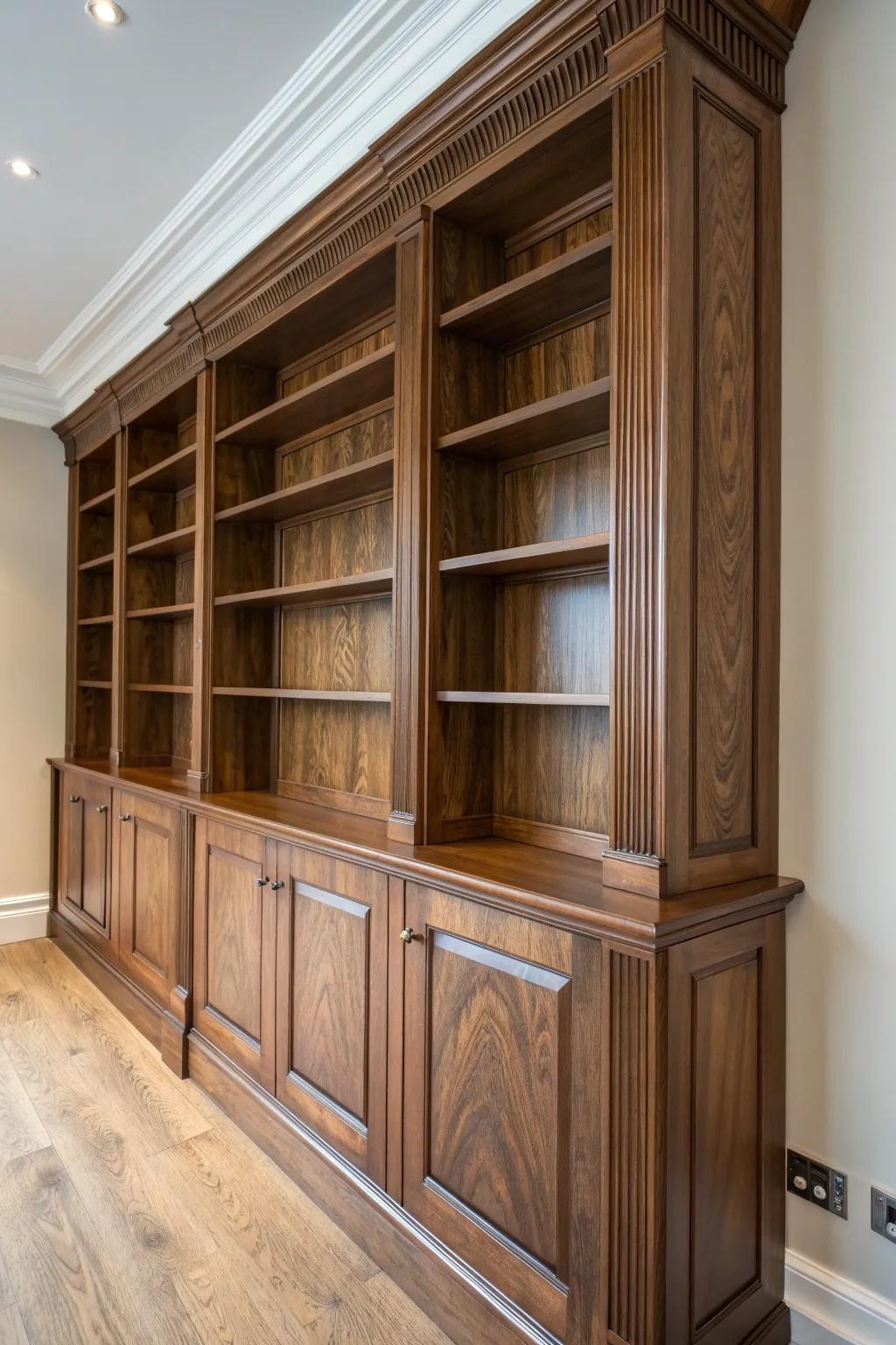 Enhance your dwelling with the enduring allure of a tongue and groove shelf backdrop.