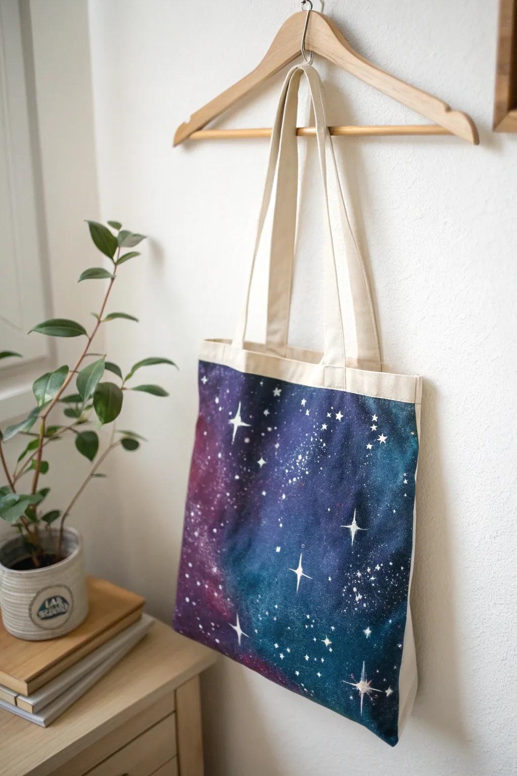 Embrace the universe with this striking galaxy tote, your best companion for dreamy stargazing evenings.