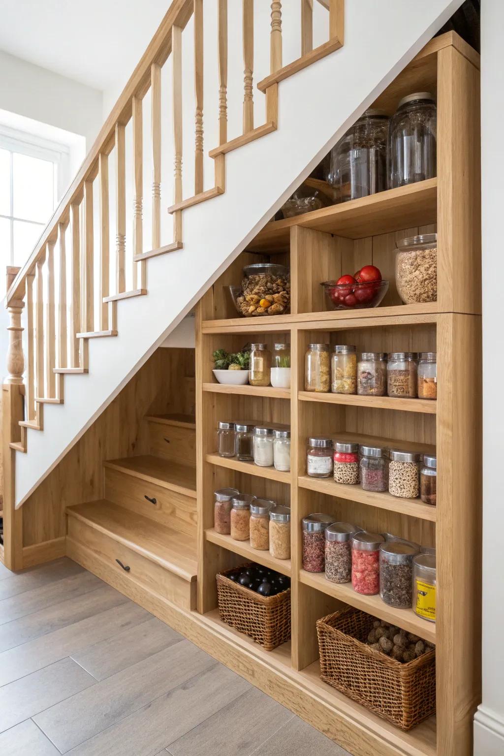 Create a well-organized pantry with attractive wooden cubbies!