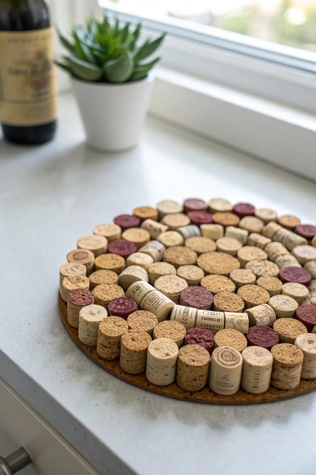 Elevate your kitchen aesthetic with rustic wine cork trivets—where sustainability meets style.