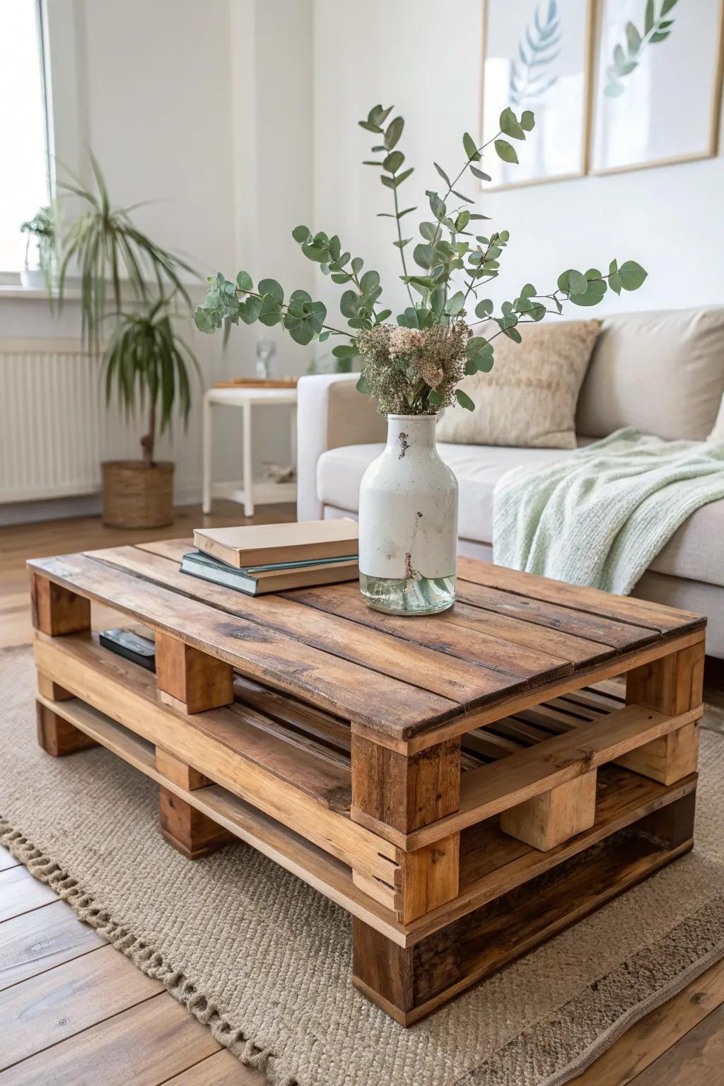 Transform your expanse utilizing a stunning pallet coffee table - a flawless amalgamation of simplicity and panache.