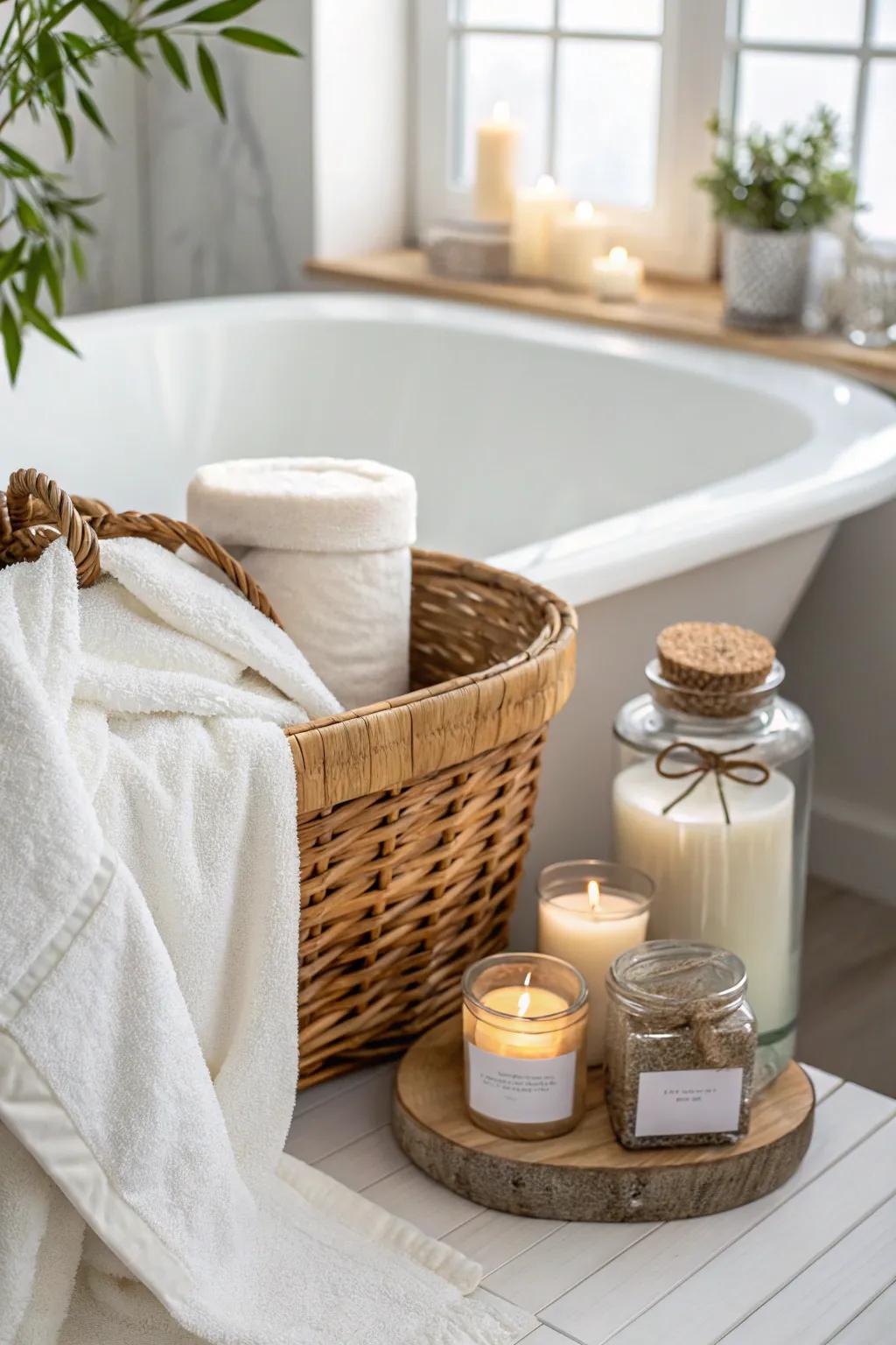 Indulge him in a calm comforting session at home using this beautiful Valentine's basket. 🌿🛁 #ValentinesGift #SpaDay #ScandiBoho