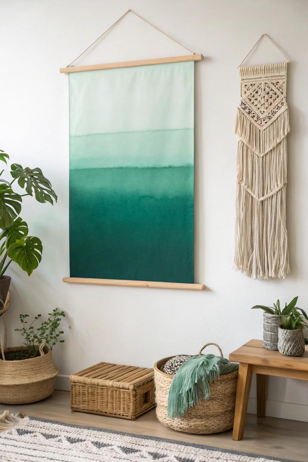 Redesign your space with nature-inspired tones: a soothing ombre wall art piece.