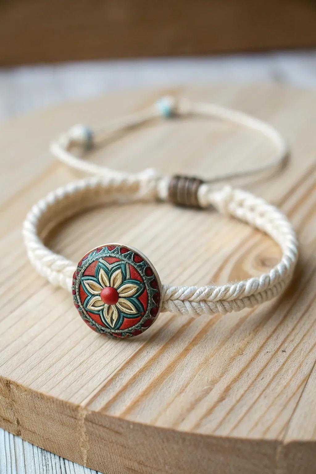 Uncover the allure of vintage sophistication with this cord bracelet, wherein every closure narrates a tale.