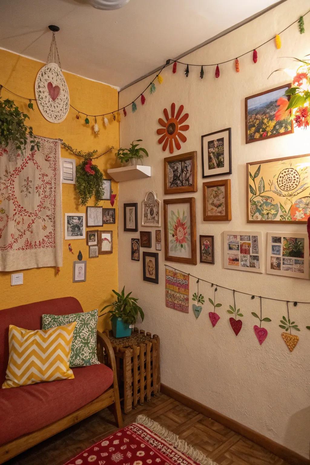 Artistic wall ornamentation contributes a personal impression.