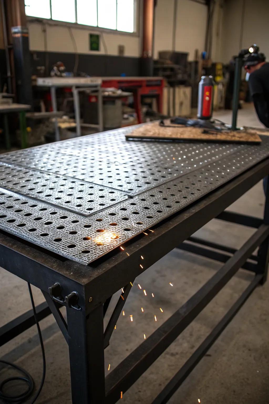 Elevate your workspace through a precisely crafted broadened metallic welding table.